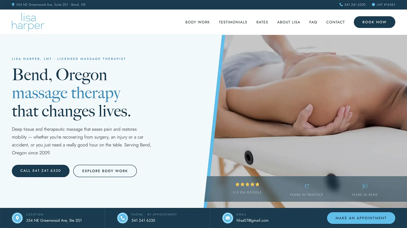 Massage therapy website designed by GelFuzion